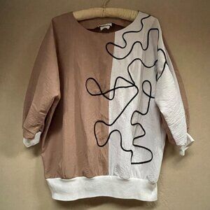 Charocci of California Vintage 80s Two-Tone Top Large 3/4 Sleeve Brown/White
